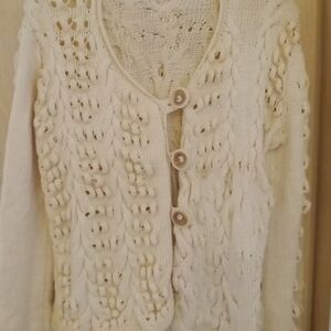 Hand Knit Cream Cardigan Sweater